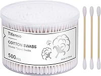 Tifanso 500 Pack Wooden Cotton Swabs - Double Round Tips, Cruelty-Free Ear Buds, Hypoallergenic with Storage Box