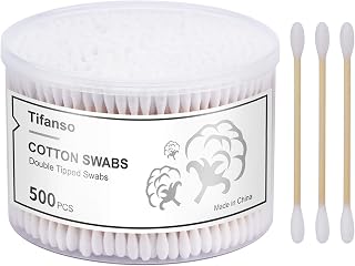 Tifanso 500 Pack Wooden Cotton Swabs - Double Round Tips, Cruelty-Free Ear Buds, Hypoallergenic with Storage Box