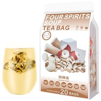 Plant Gift 20 Cups Four Spirits Soup Tea Bag  SI SHEN TANG 10.58oz 15g*20bags/300g Barley, Coix seed, Orange peel, Poria cocos,Yam, Semen Euryales Natural Mixed Herbal Combination of Floral Tea