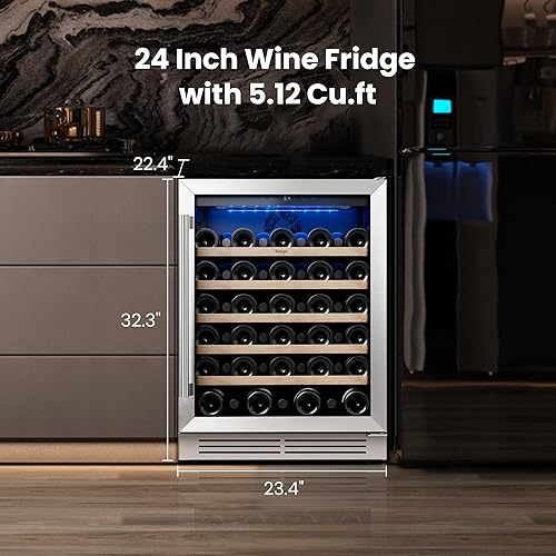 Miniatura 3 de Yeego Refrigerador de vino – Refrigerador de vino de 24 pulgadas con capacidad para 47 botellas, puerta de vidrio para refrigerador de vino de 40 a