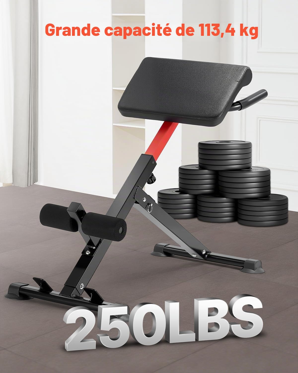 VEVOR Chaise romaine Hyperextension Banc et banc de musculation, design réglable et pliable pour un entraînement complet du corps. Cible les fessiers, les ischio-jambiers, le dos, le tronc et les