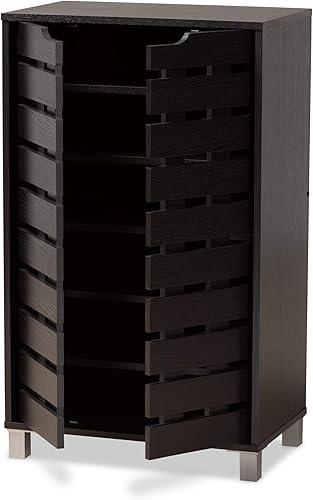 Miniatura 4 de Baxton Studio Armarios para zapatos Ernest, marrón oscuro/gris