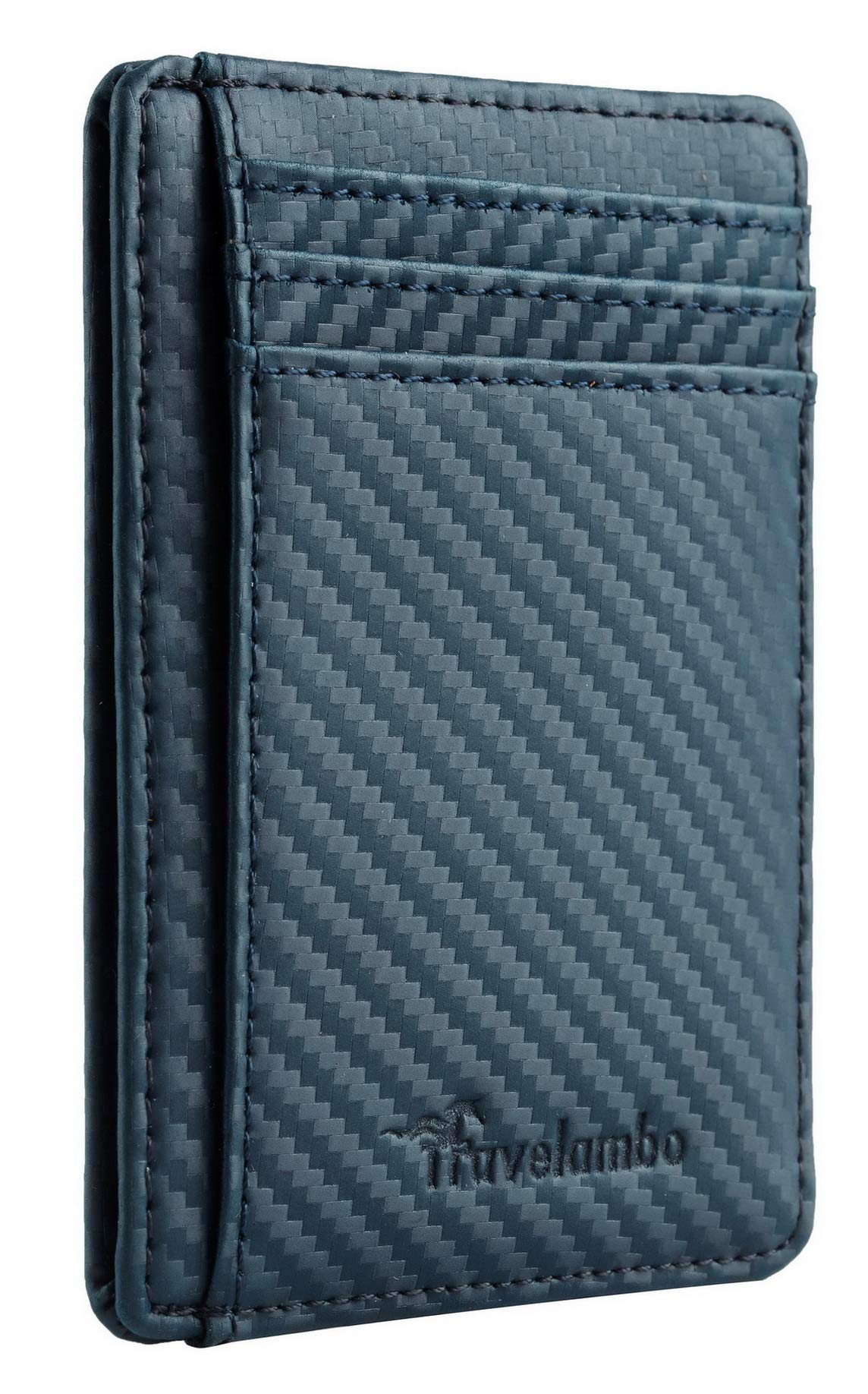 TravelamboFront Pocket Minimalist Leather Slim Wallet RFID Blocking Carbon Fiber Texture