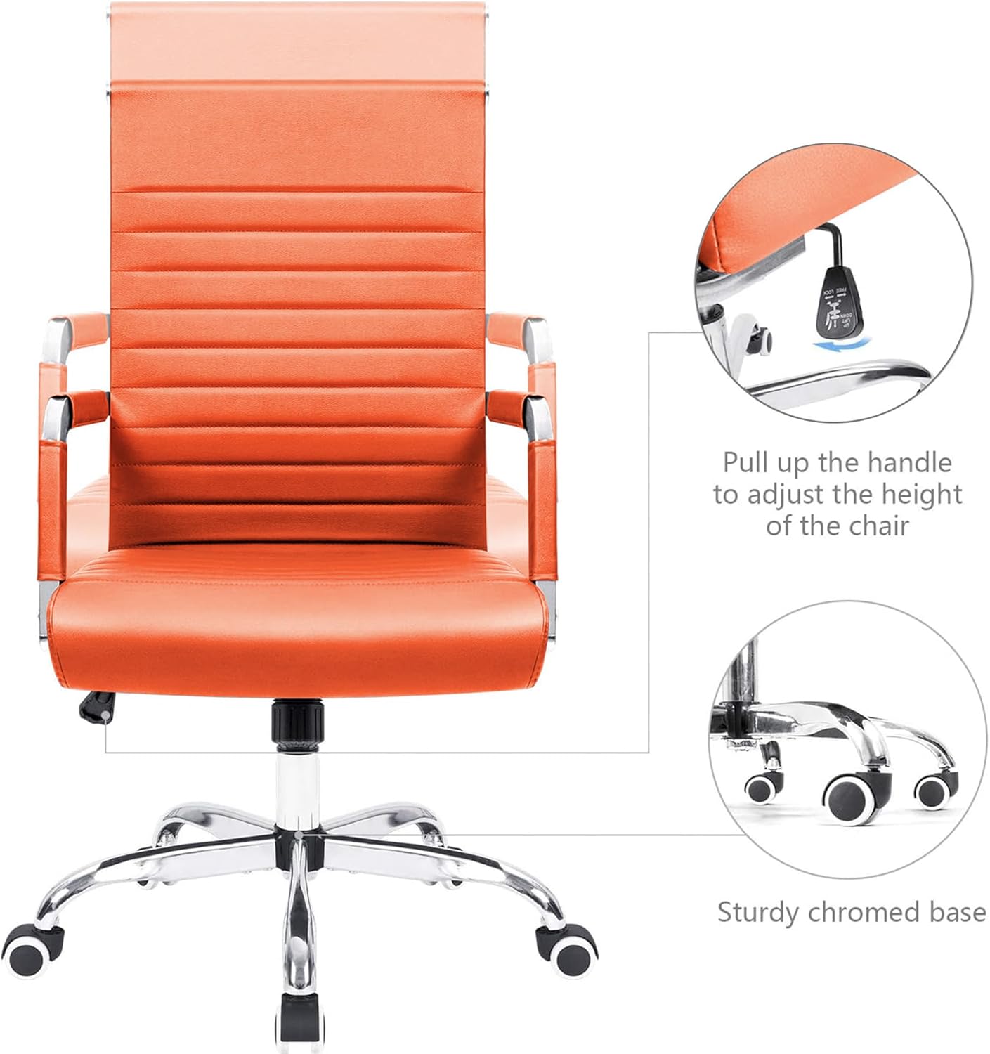 KaiMeng Ribbed Office Desk Mid Back Computer Chair Height Adjustable Conference Executive Task Swivel PU Leather (Orange)