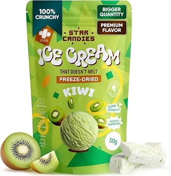 Star Candies Freeze Dried Kiwi Ice Cream - No Melting Freeze Dried Sweets - Crunchy & Delicious Camping Food - Premium Astronaut Ice Cream loved by Kids and Adults - Space Food, Gift 50 g, 1 pack