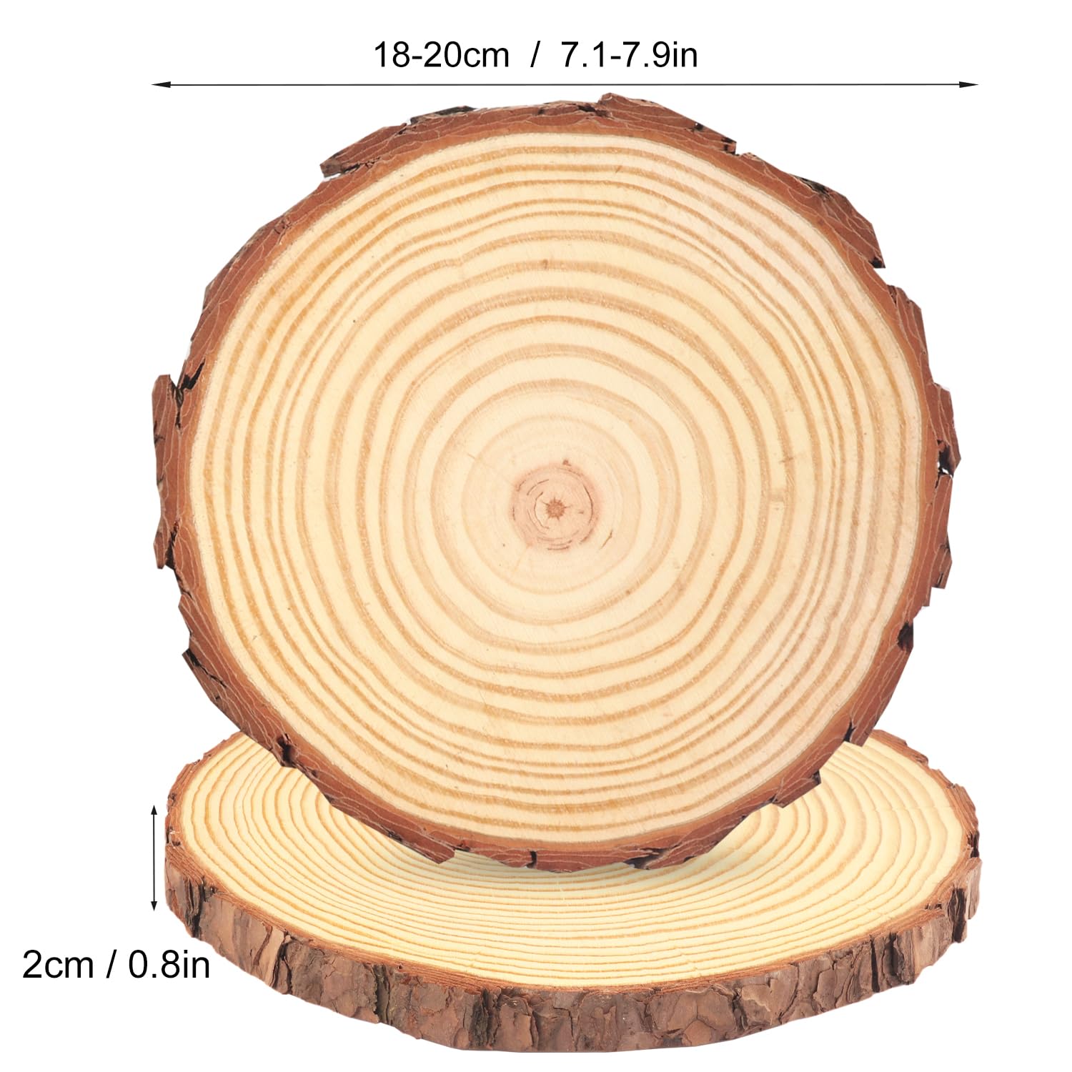 9 fette di legno naturale da 18,3 a 20,3 cm, cerchi in legno di pino non finiti con corteccia per sottobicchieri, artigianato fai da te, ornamenti natalizi rustici per matrimoni e centrotavola