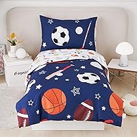 Vista 11 de URBONUR Conjunto de cama de 4 piezas para niños con tema espacial, cobertor de astronauta de cohete para niños pequeños, con sábanas, suave