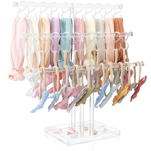 POVETIRE Soporte para diadema de almacenamiento para bebé, organizador de lazo de madera de 3 niveles para lazos para el pelo de niñas, accesorios