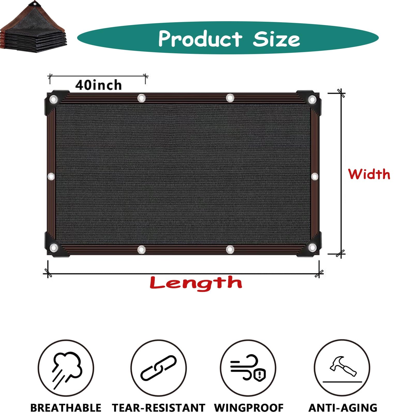 Lona de malla negra resistente a los rayos UV para zonas frescas, invernaderos, camas elevadas, mascotas, gallineros, 19 x 29 pies
