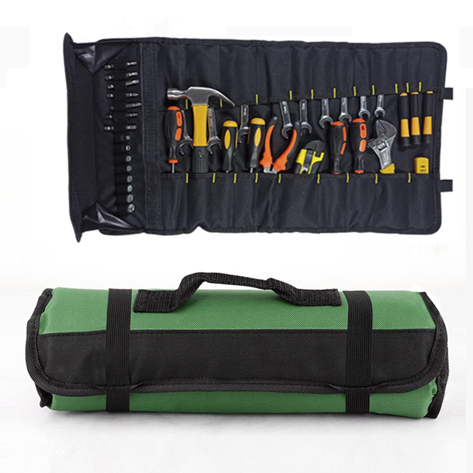 Sac à outils multifonction vert avec 22 pochettes porte-outils pour électricien