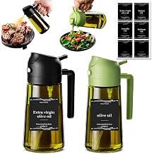Oil Sprayer for Cooking, 2 Pack Olive Oil Sprayer Bottle, 16oz Glass Oil Dispenser for Kitchen, Fine Mist Spray & Pour, BPA-Free, Refillable, Leakproof, Air Fryer, Salad, BBQ & Cooking