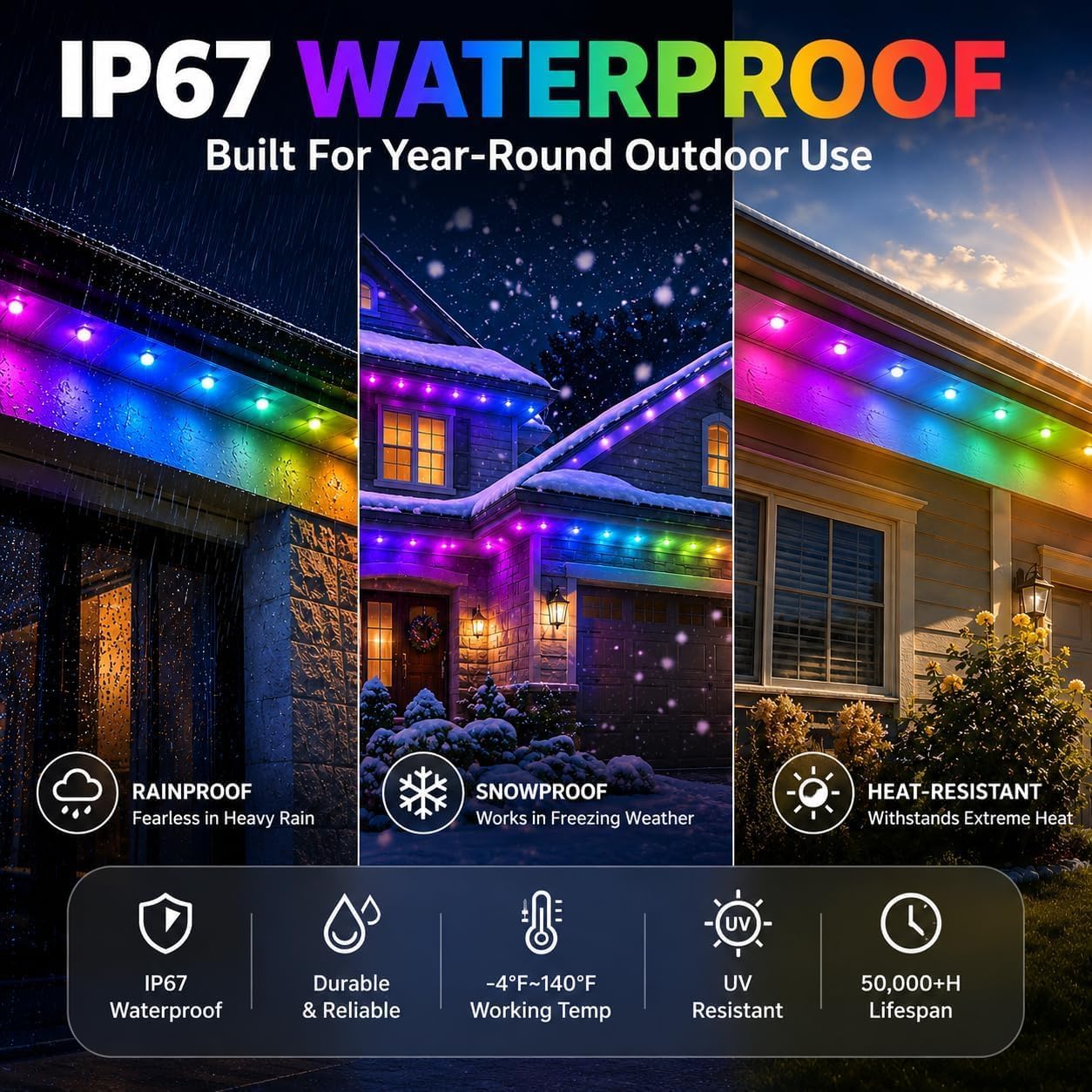 Outdoor Permanent LED Roof Lights, 50FT RGB Smart Lights image 4