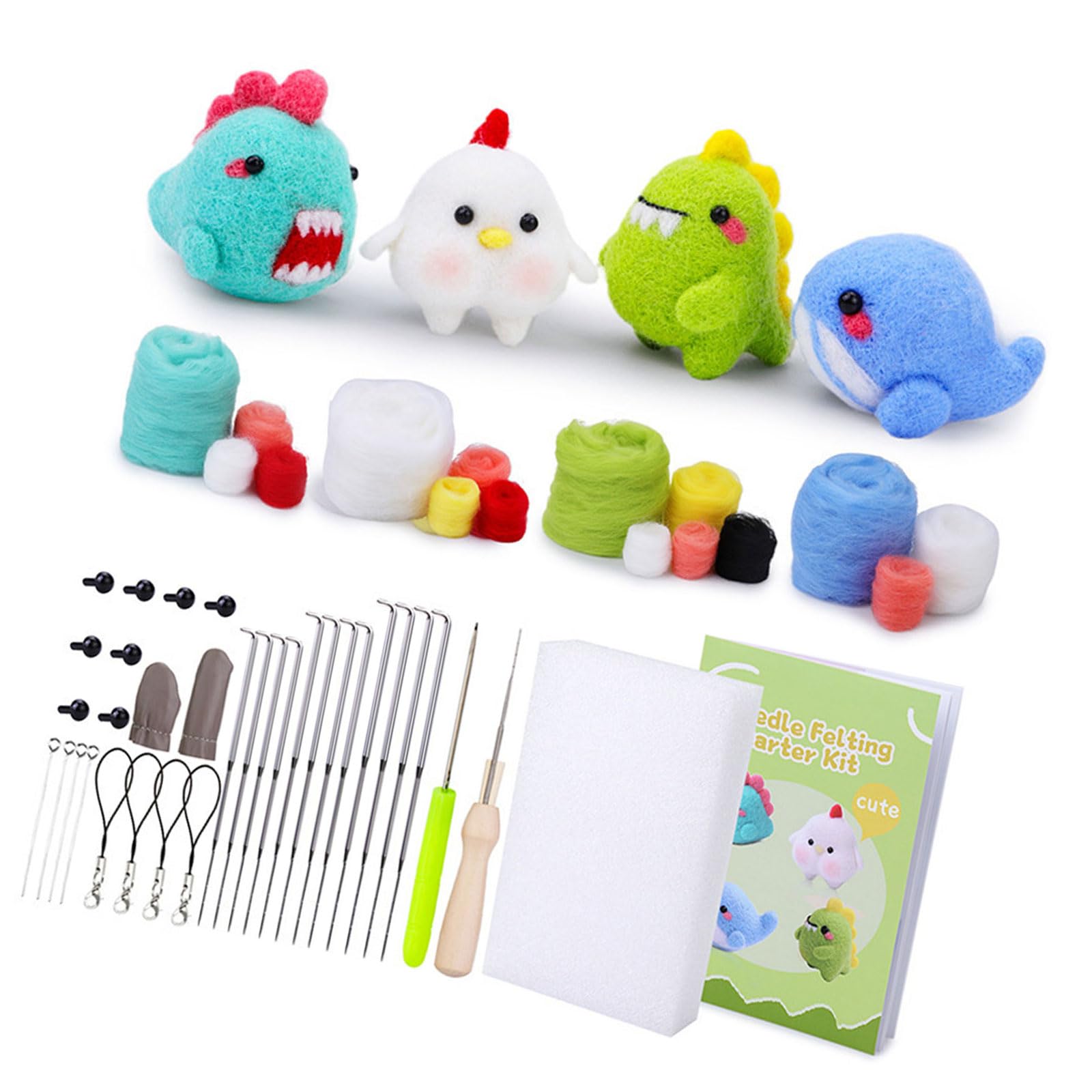 Jazuaiao Combination Packages Needle Felting Supply With Instruction Wool Roving And Wood Handle Beginner Wool Felting Set For Adult Children Felt Tool