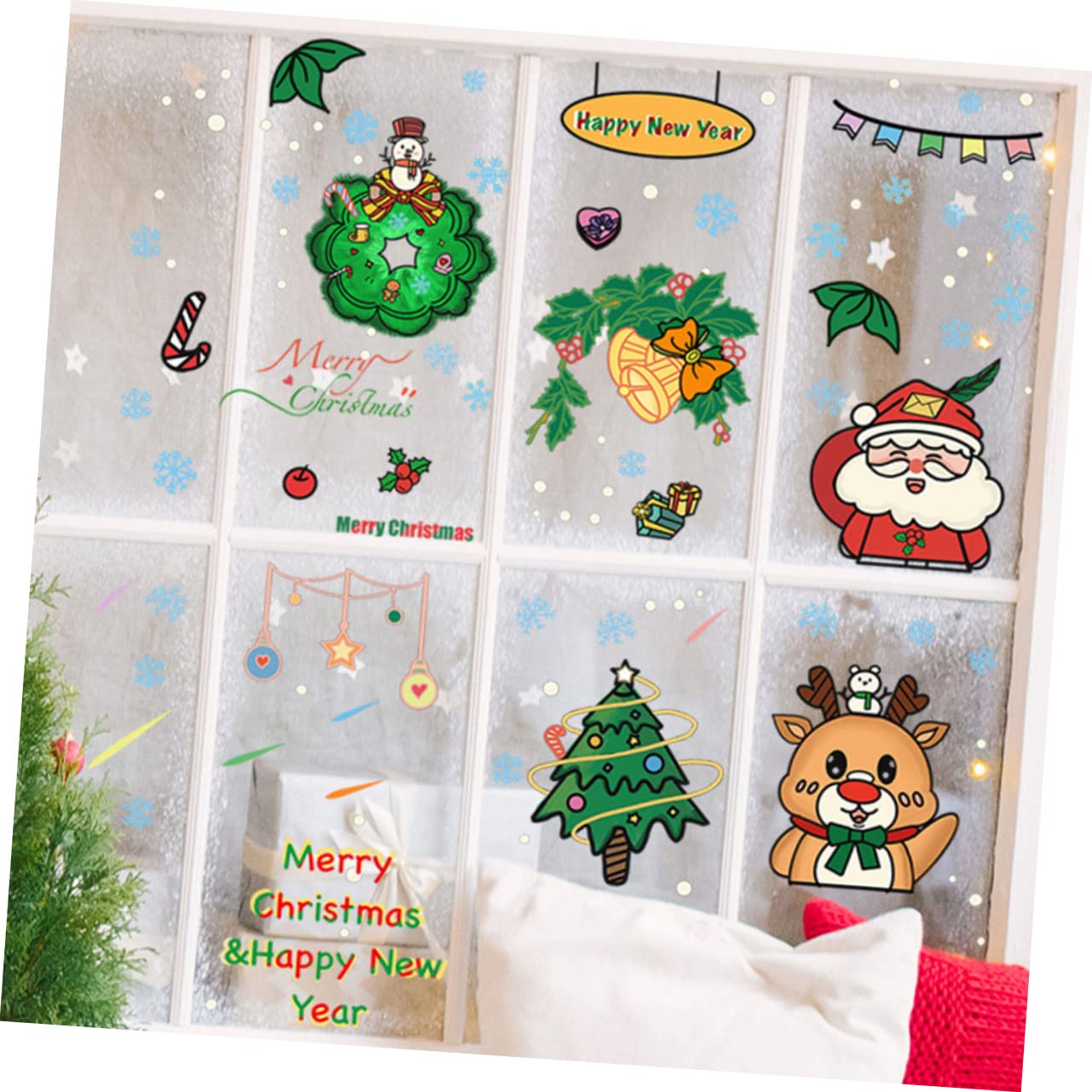 Uonlytech 30stücke Teiliges Cartoon Weihnachtsstil Fensteraufkleber Selbstklebende Wandtattoos Für Weihnachtsdekoration Geeignet Für Wohnräume Klassenzimmer Und Kinderzimmer