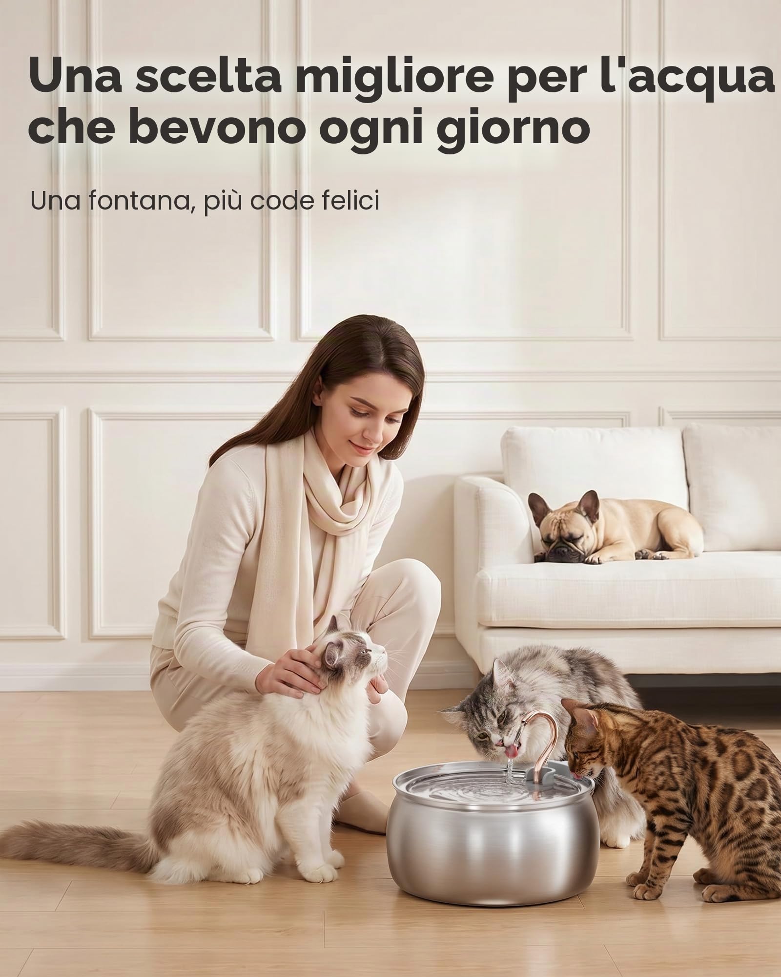 Tomxcute Fontana d'acqua per gatti, 4,0 l, dispenser automatico in acciaio inox per cani, pompa ultra silenziosa e 3 filtri di ricambio per gatti, cani, animali domestici