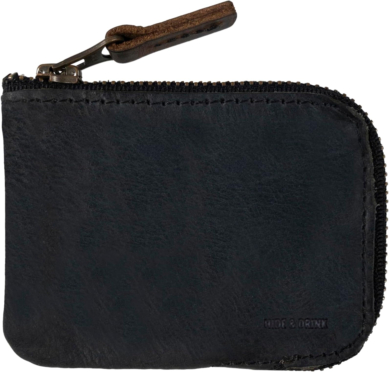 Hide & Drink, Zippered Card Wallet for Men and Women, Coin Pouch, Money Holder, Pocket Organizer, Full Grain Leather, Handmade, Charcoal Black