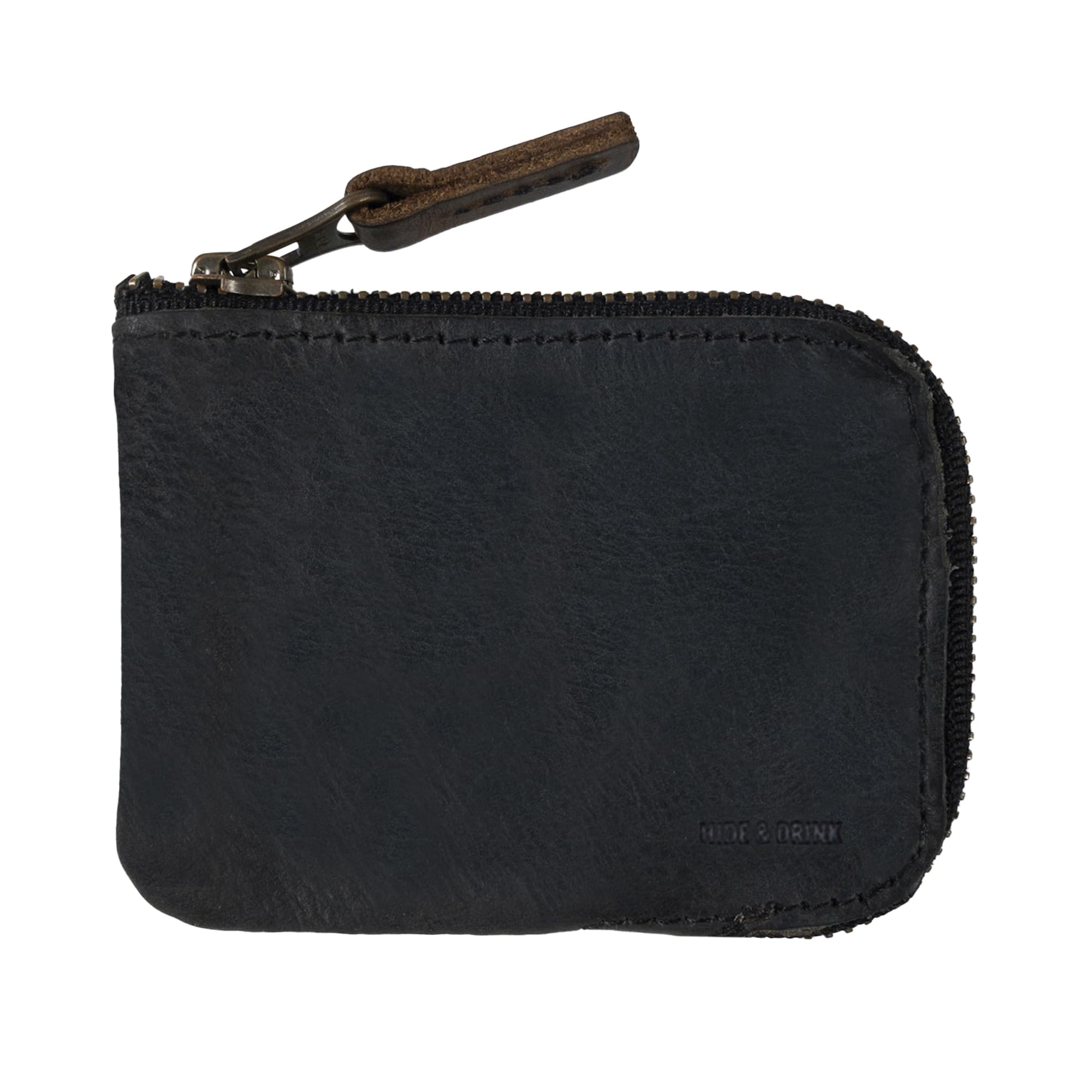 Hide & Drink, Zippered Card Wallet for Men and Women, Coin Pouch, Money Holder, Pocket Organizer, Full Grain Leather, Handmade, Charcoal Black