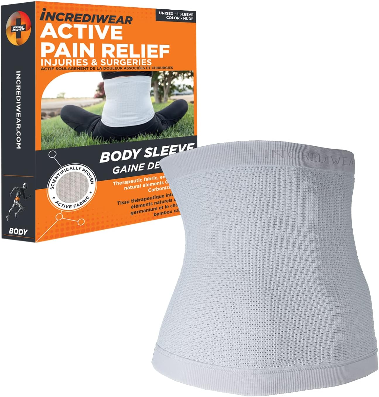 Incrediwear Funda para el cuerpo manga de apoyo de espalda para aliviar el dolor de espalda baja y apoyo lumbar, ayuda con la inflamación y la