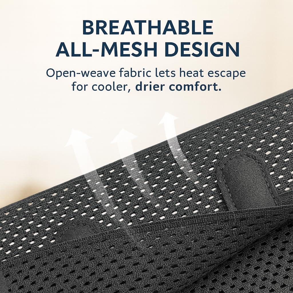 Breathable Mesh Back Brace for Lower Back Pain Relief, Adjustable Lower Back Brace with Flexible Stays, Thin & Elastic Back Support for Women & Men, Ideal for Work, Workouts (Fits Waist 31.1"-53.15")