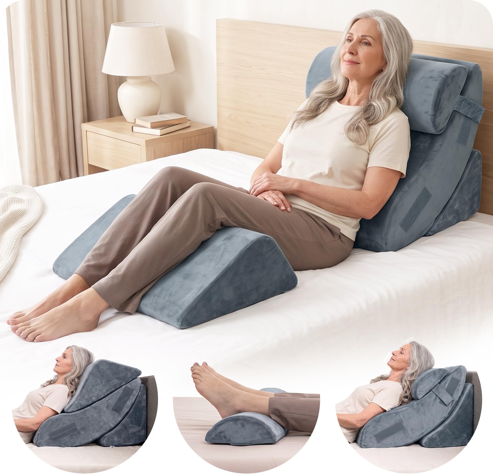 Lunix LX5 4pc Orthopedic Bed Wedge Pillow Set, Abdominal Surgery Recovery