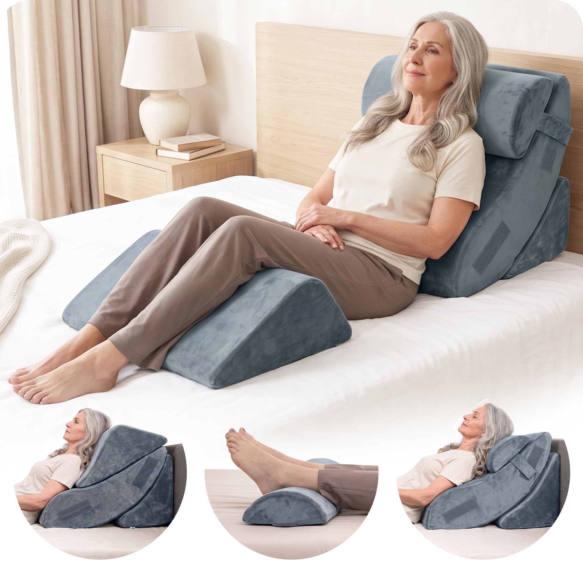 Lunix LX5 4pc Orthopedic Bed Wedge Pillow Set, Abdominal Surgery Recovery