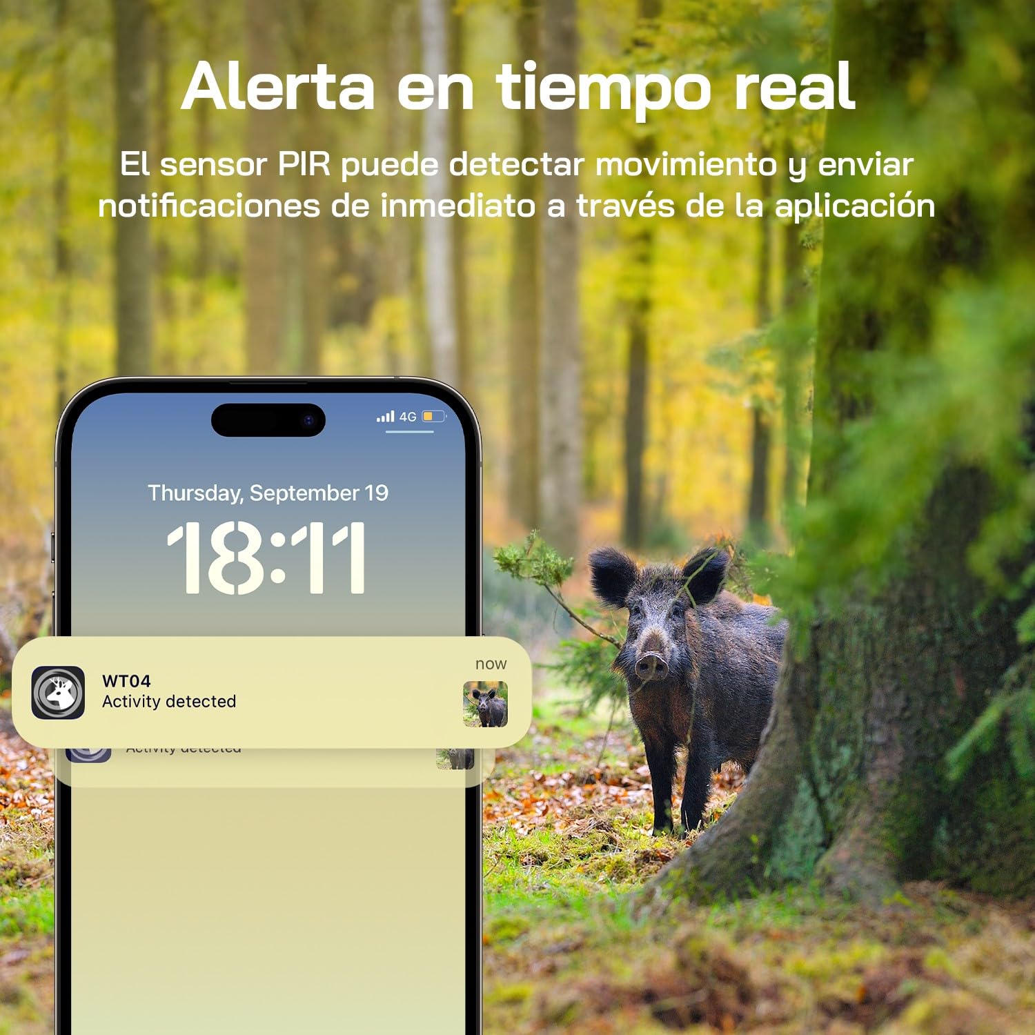 WOLFANG Cámara de Caza Solar, 4G LTE Camara Fototrampeo 2.5K con Detección PIR Nocturna por Infrarrojos Invisible, Alerta, Audio Bidireccional, IP66 para Vida Silvestre y Monitoreo de Seguridad