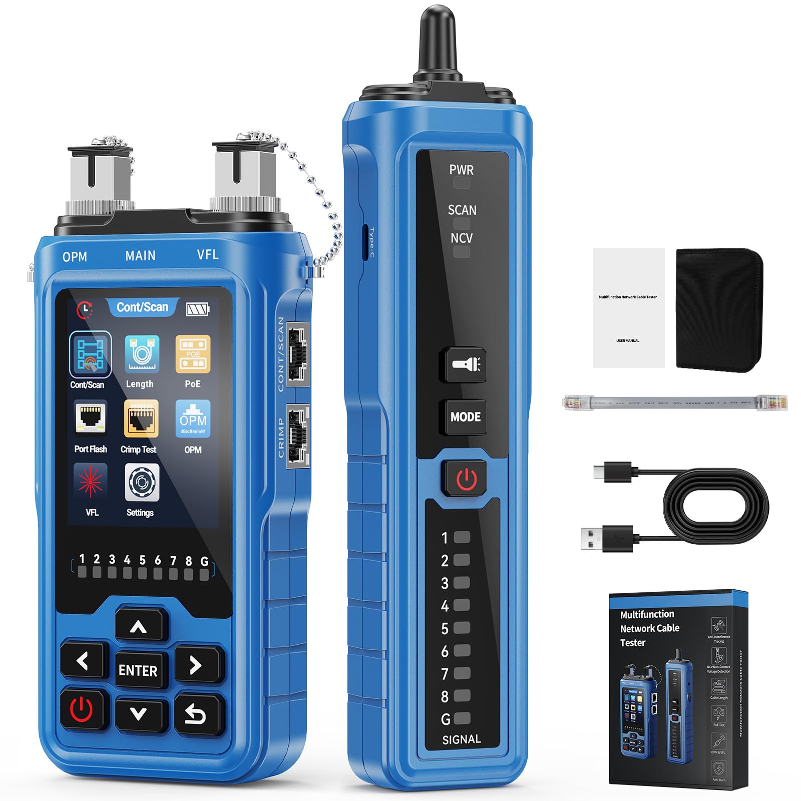 8-in-1 Network Cable Tester - RJ45, Fiber, PoE -1