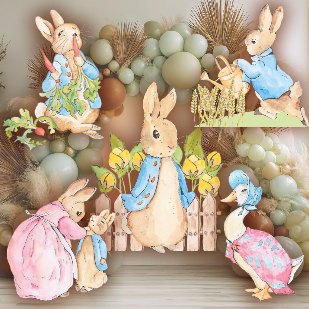 Blue Rabbit Party Sign Cutouts, Storybook Baby Shower Props, Garden Party Backdrop, Easter Lawn Sign Decorations (Self-Standing Standee)