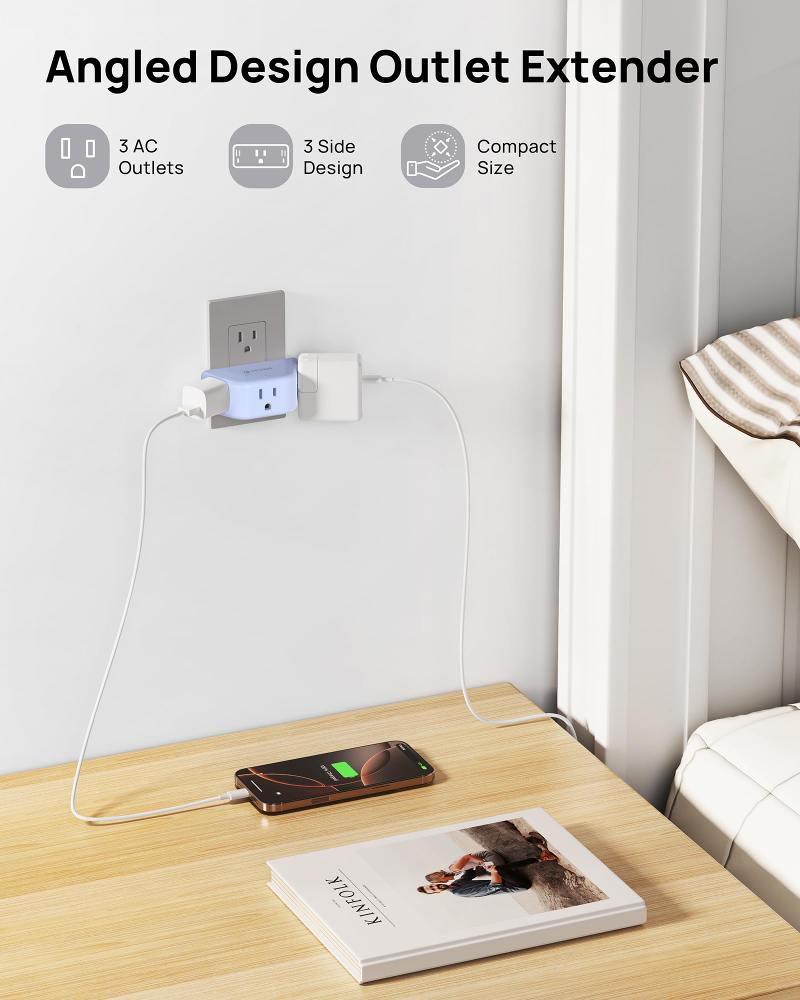 Snapklik.com : Outlet Extender, 3 Way Angled Wall Plug Splitter, 3 ...