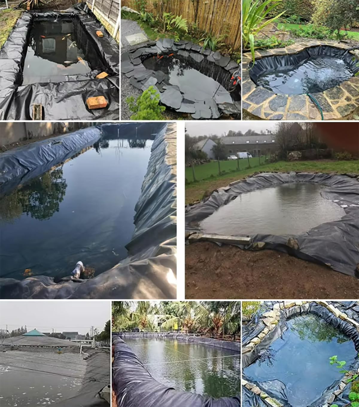 Rivestimenti per laghetti per laghetti esterni 20S Rivestimento per laghetto per pesci Membrana per giardino acquatico Easy Cutting Rivestimento per laghetto in HDPE nero per cascata (Size:10mx15m)