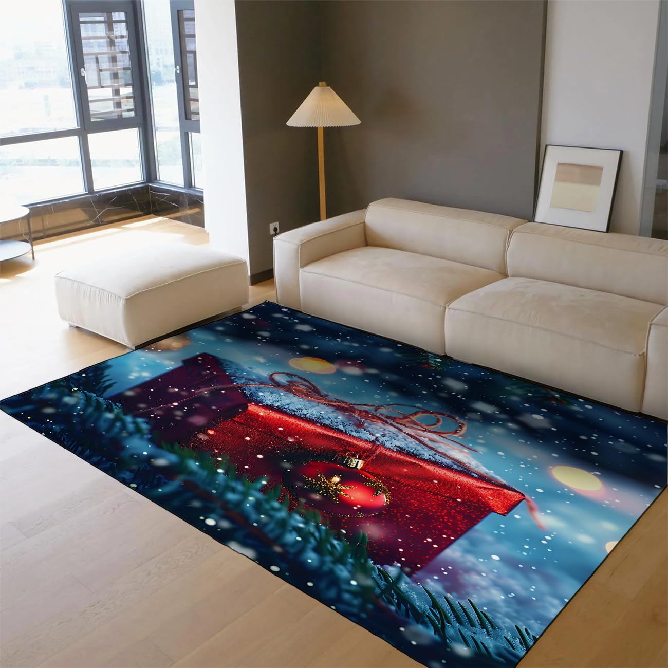 Tapis Noël 160x200cm lavable pour protéger le sol du salon en hiver