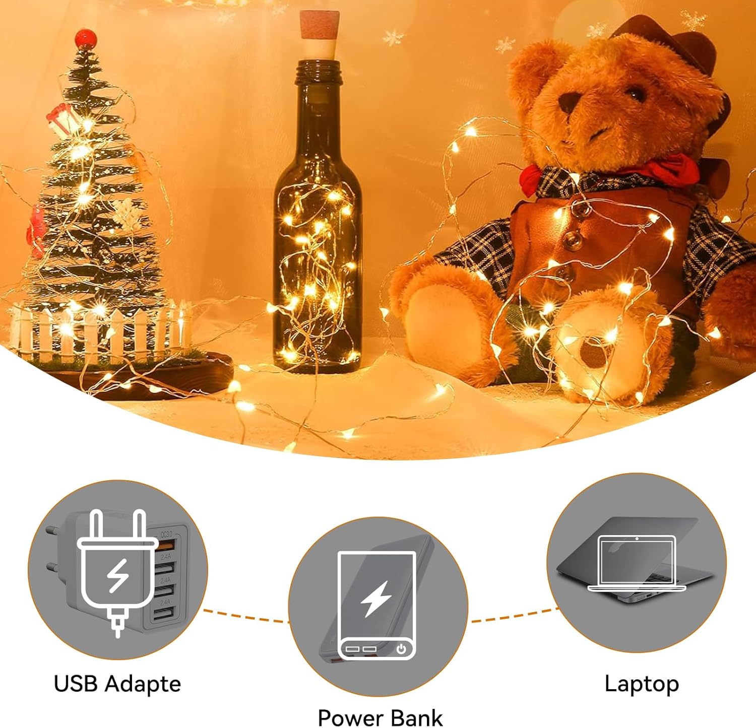 USB Bottle Lights Rechargeable Wine Bottle Fairy Lights Cork LED String Lights 20 LEDs Copper Wire for Table Party DIY Decor(Warm White, 16 Pack)