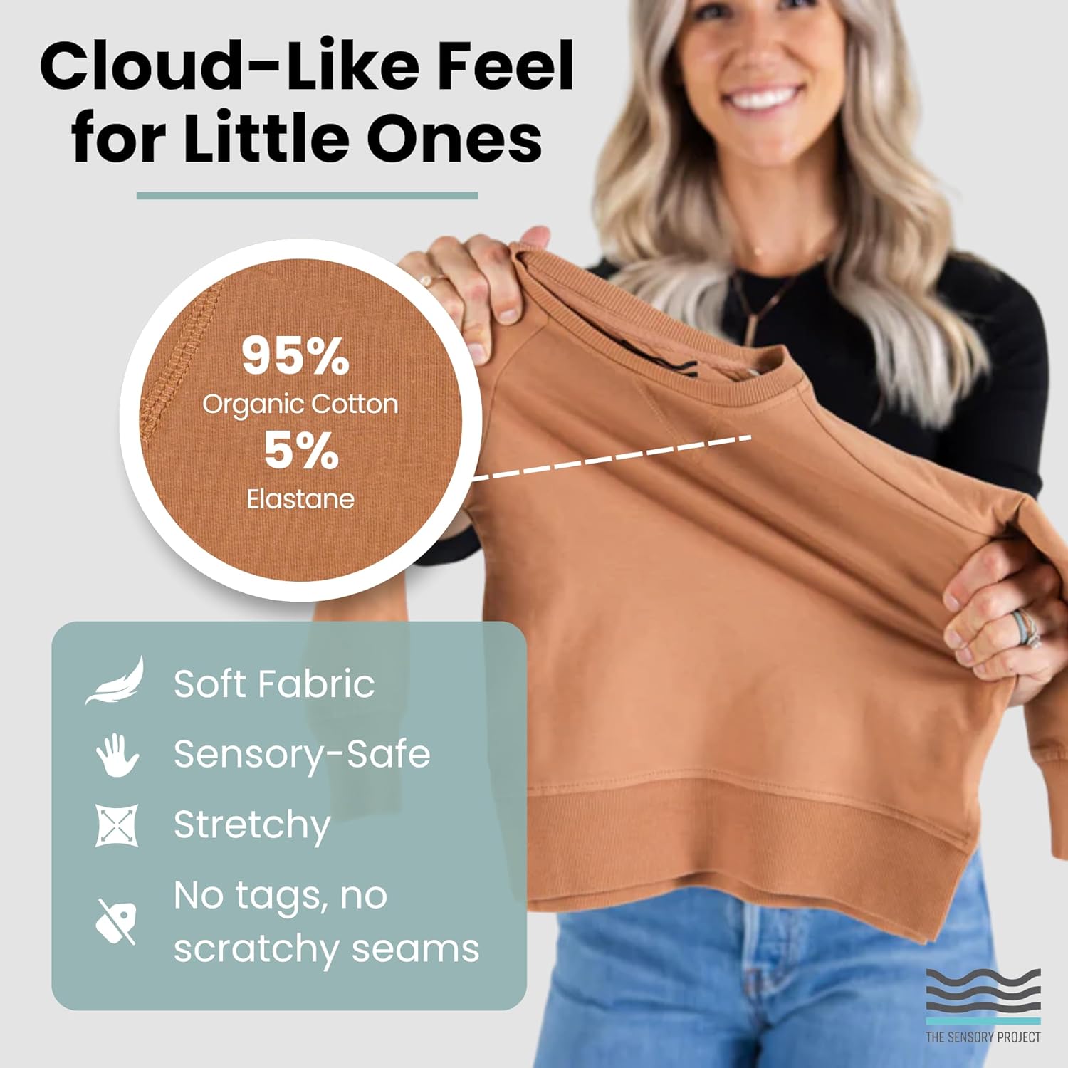 THE SENSORY PROJECT CloudCalm Crew Sweatshirt – Ultra-Soft Organic Cotton Durable Sweater for Infants to Toddlers