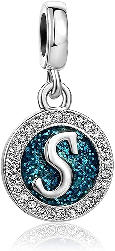 Abalorios colgantes de letras azules de la A a la Z con letra inicial del alfabeto y nombre mayúscula, compatible con pulseras y collares Pandora