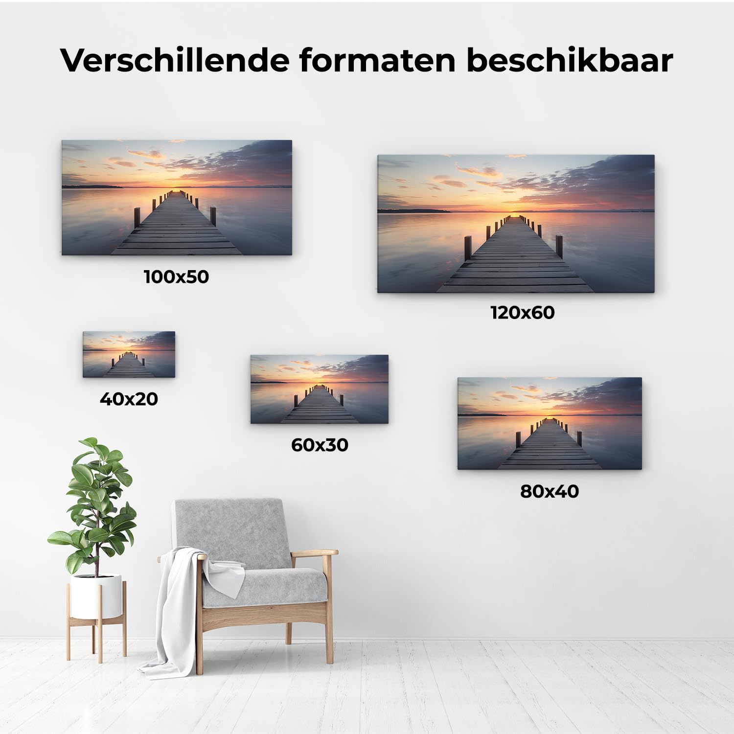 Artaza Leinwand Bilder Sonnenuntergang Meer - 80x40 cm - Wanddeko Steg - Deko Wohnzimmer - Maritime Wandbilder