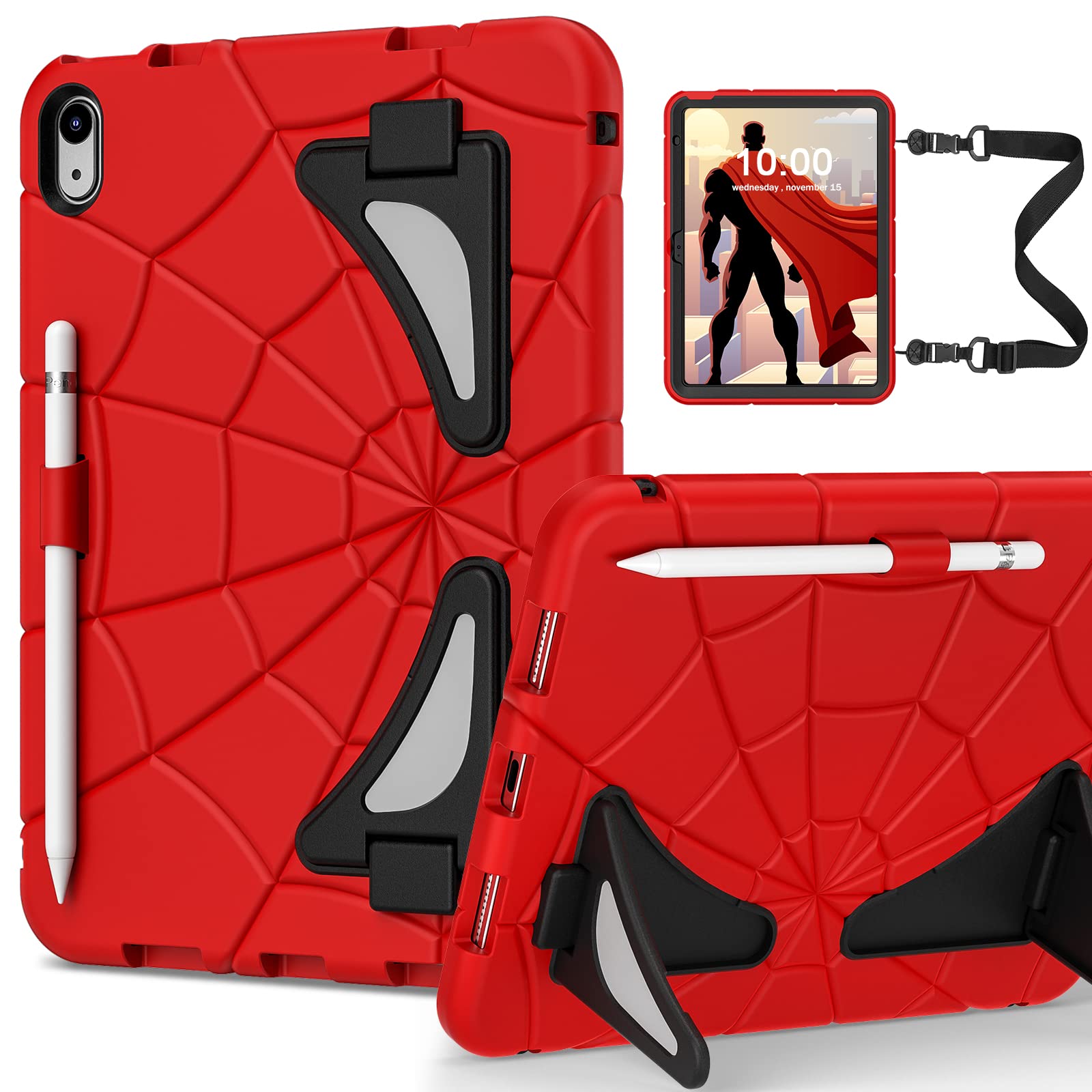 WESOROL for iPad 10th Generation Case 2022, Kids Friendly for iPad 10.9 Case with Kickstand Shoulder Strap Pencil Holder, Heavy Duty Protective Case for iPad 10th Generation 2022 Release, Red Black (B0BLNCRQ81) Amazon Price History, Amazon Price Tracker
