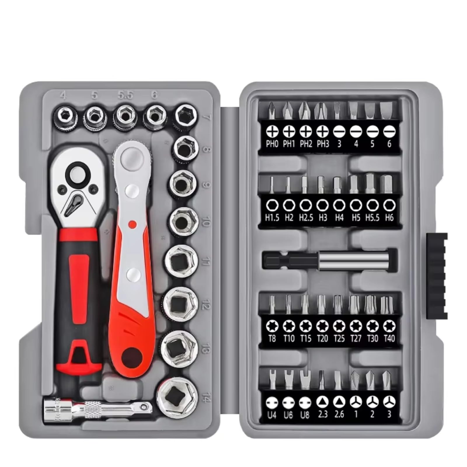 Set attrezzi da meccanico 48 In 1 Set Di Bussole A Cricchetto 1/4 Set Di Punte Per Cacciavite Con Chiave A Tubo Regolabile Kit Strumenti Riparazione Auto A Mano Per Uso Domestico