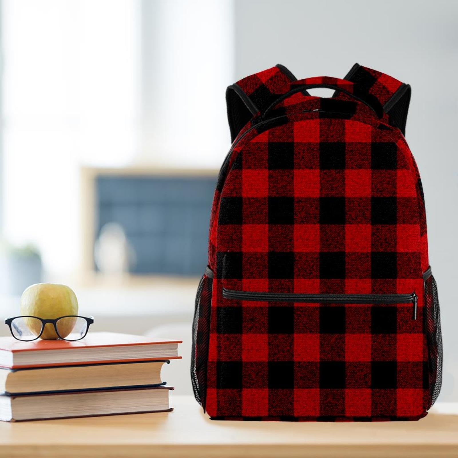 Zaino scolastico per uomini e donne, borsa da viaggio per computer portatile con griglia nera e nera, zaino leggero per università, zaino casual per libri