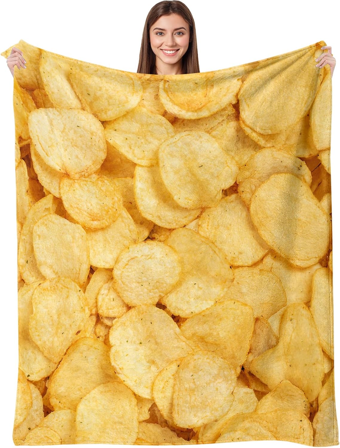 Realistic Potato Chips Throw Blanket, Super Soft Warm Flannel Fleece Nap Food Blankets for Couch Dorm Sofa Room, Funny Gag Gifts for Teenage Boys and Girls, 50×60 inch