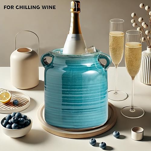 Miniatura 7 de Florero de cerámica rústico verde envejecido para centros de mesa, cocina, oficina o sala de estar (5.9 x 6.3 pulgadas)