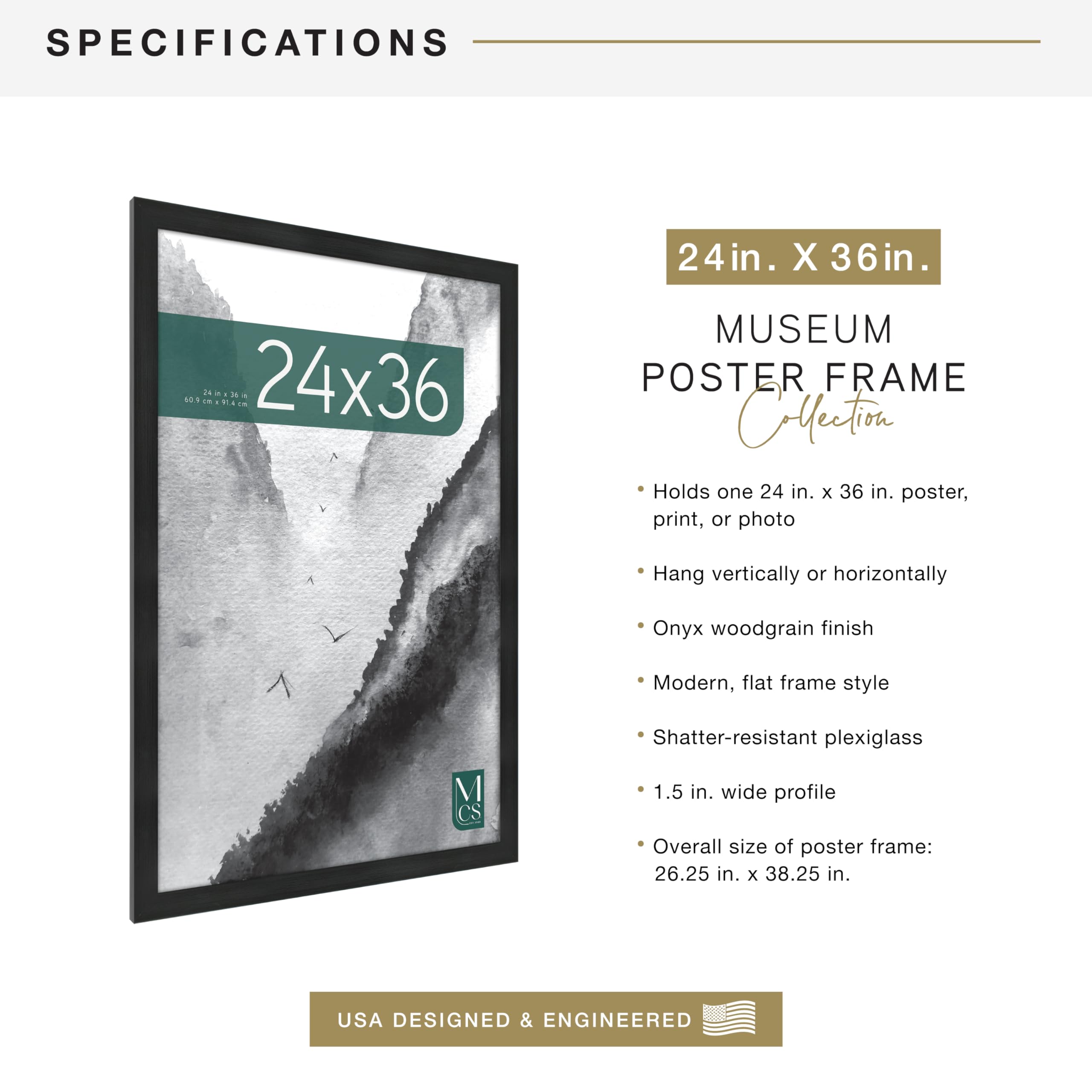 Amazon.com: MCS Museum Poster Frame, Onyx, 24 x 36 in, Single