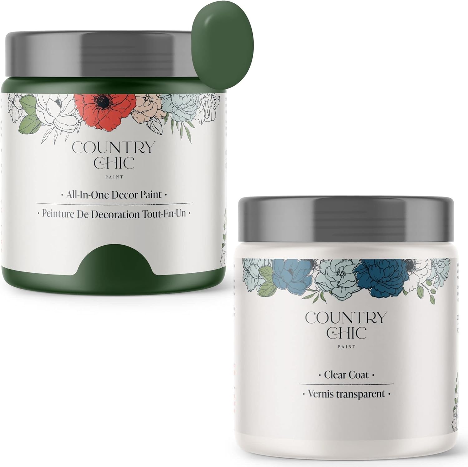 Chalk Style Paint + Clear Coat Bundle - for Furniture, Home Decor, Crafts (Color: Fireworks [pint - 16 oz] - Forest Green)