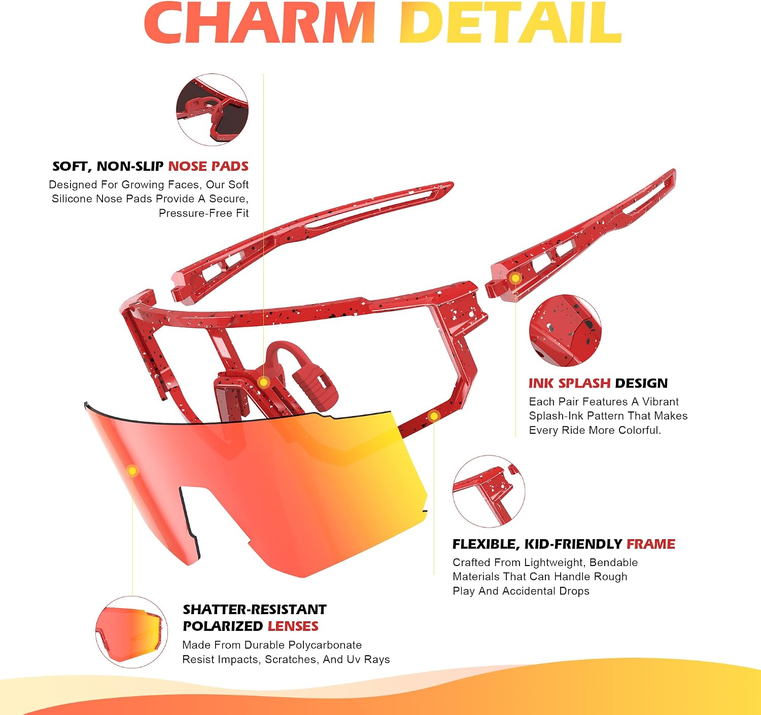 Fanshen Youth Baseball Sunglasses for Kids - Polarized Sunglasses Softball Cycling for Boys Girls Ages 3-12 UV Protection