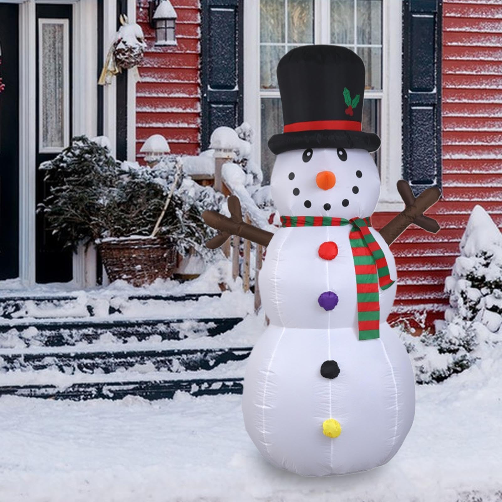 Weihnachts Aufblasbare Gartendekoration 2,38 m Gartendekoration | Dekoration mit Beleuchtung, Hut und Schal Für Rasen, , Winterparty, Garten Und Terrasse