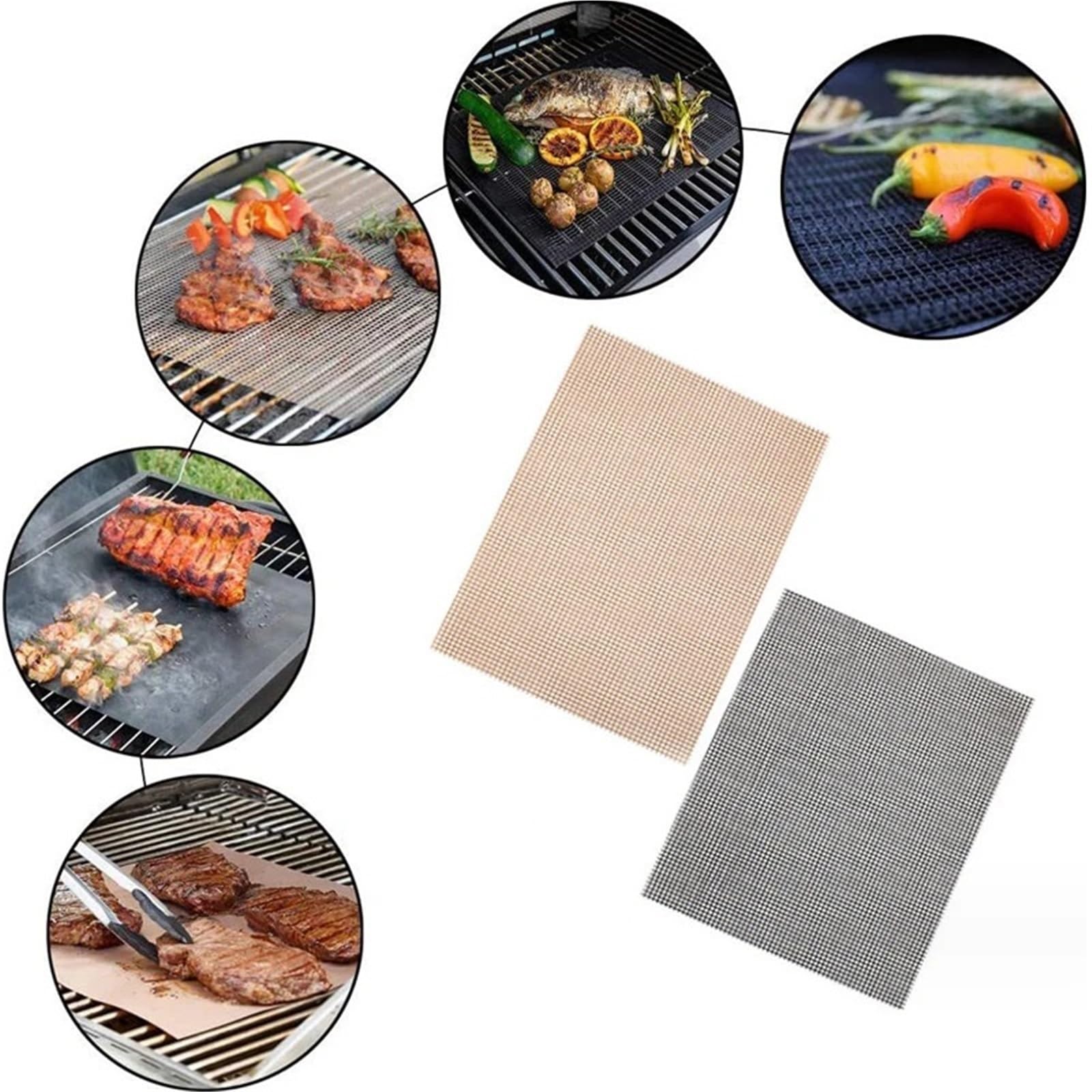 Ofenmatte 6 Stück Antihaft-Grill-Netzmatte, Grillnetz, wiederverwendbar, leicht zu reinigen, Kochmatte, Grill-Werkzeug(Black)