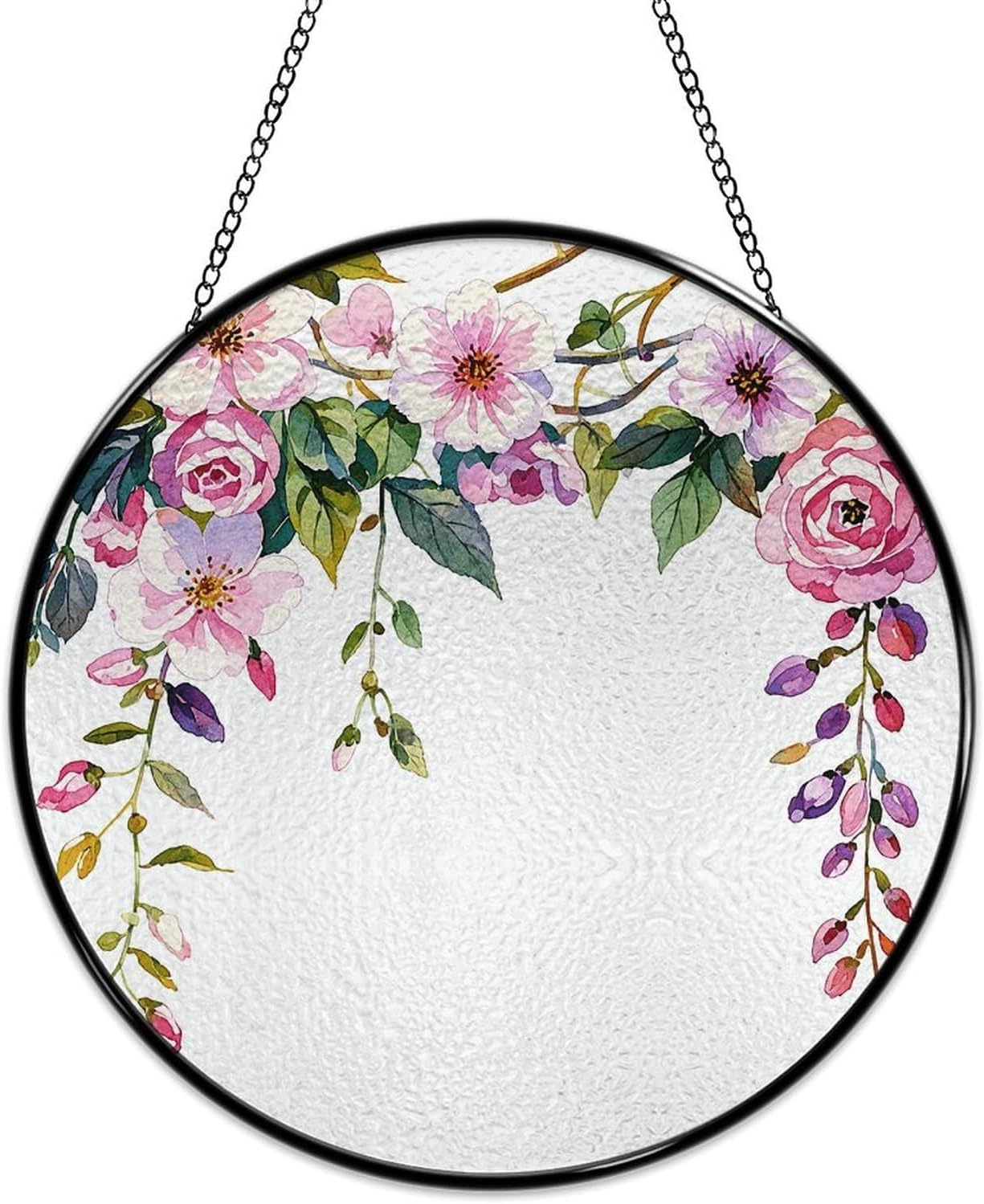 Stained Glass Hanging Sign Suncatcher, Elegant Watercolor Flowers
