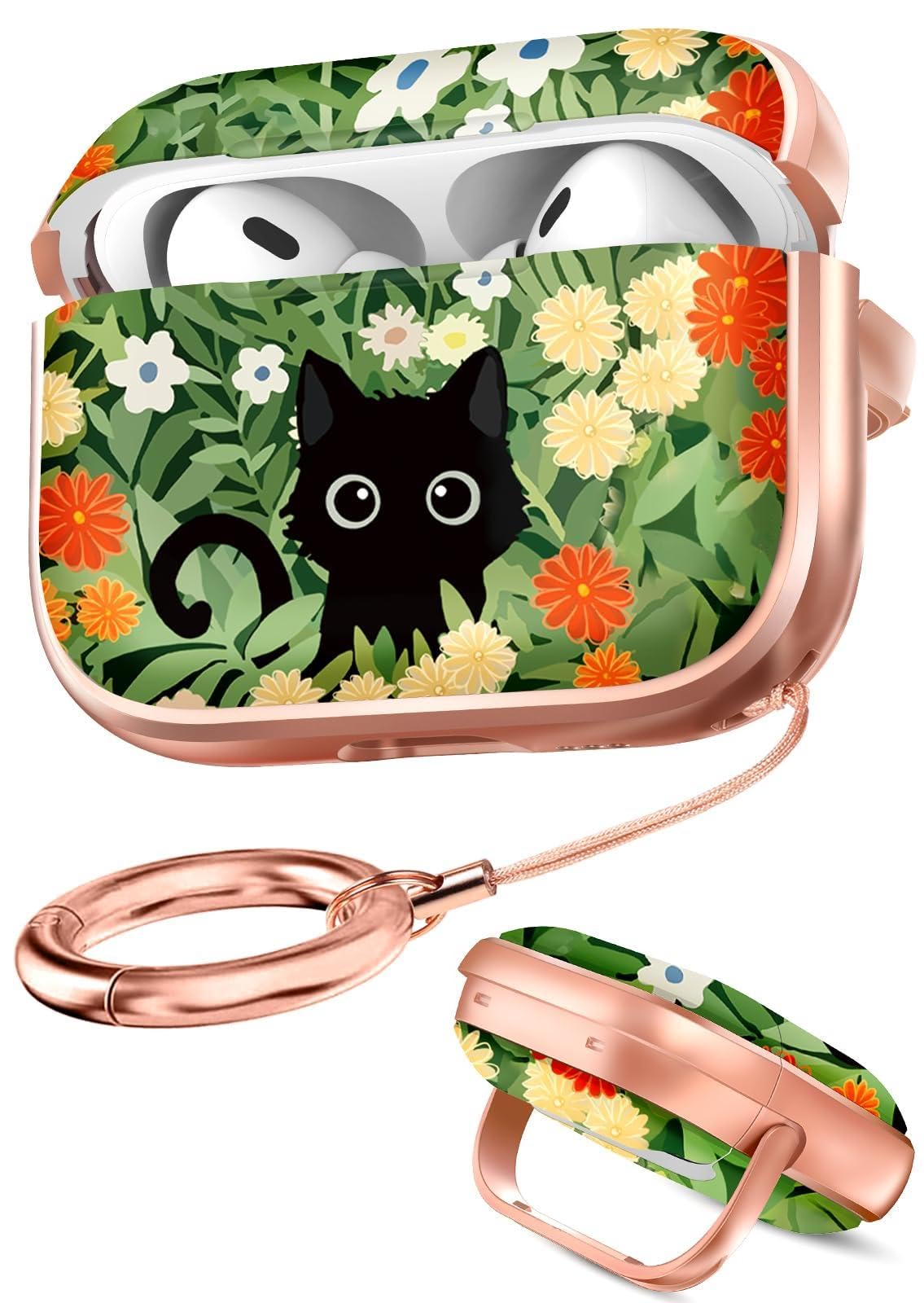 Photo 1 of Coralogo for AirPods Pro2/Pro Case with Safety Lock - Cute Cartoon for AirPods Pro1/2 Generation for Women Girls Fashion Stylish Cat Flower Pattern Design Kawaii Girly Girlish Hard Protective Cover