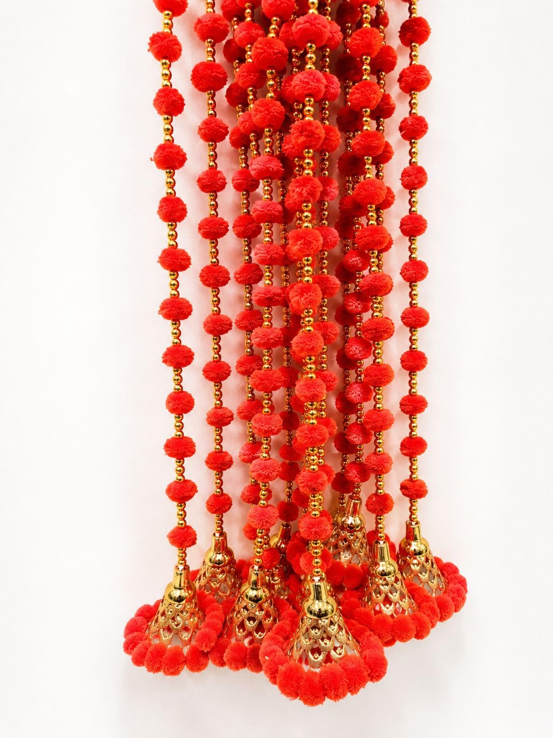 Kavira House Indian Handmade Pom Pom Hanging Garland with Decorative Bells (Pink(Pack of 4))
