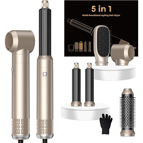 5 in 1 Hair Dryer Brush Set,Professional Negative Ionic Hot Air Styler, Air Curling Wrap Styler,Detachable Blow Dryer Brush With Auto Wrap Curlers,Hair Styling Tools For Straight/Curl/Drying/Smoothing