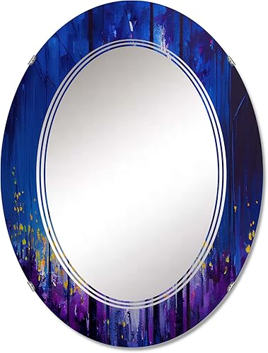 Blue Trees at Dawn in The Forest II - Espejo de tocador, espejos de baño, espejos de pared para sala de estar, dormitorio, espejo ovalado, grande,